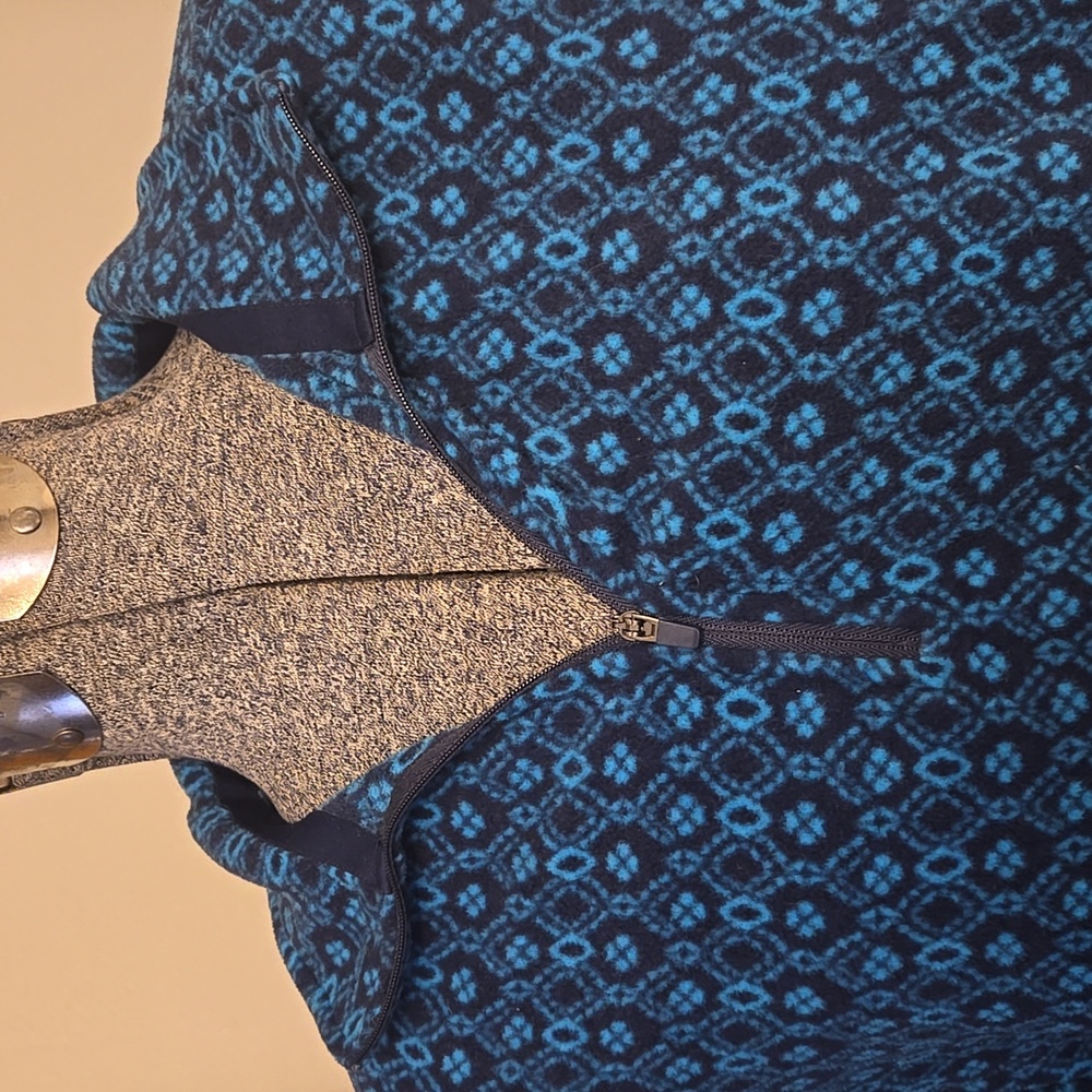 Lands' End Blue Pattern Zip Up Pullover Fleece - image 2